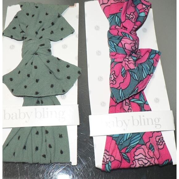 Baby Bling Bow Stretch Headband Set of Two Floral/Polka Dot One Size MSRP $28 - Picture 1 of 3
